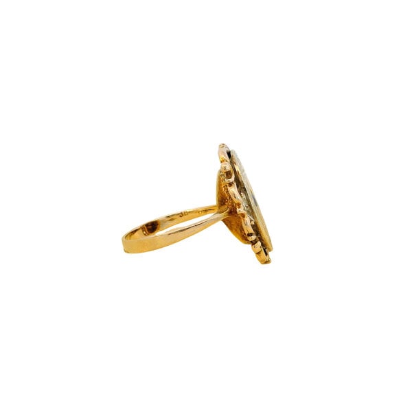 14K Yellow Gold Edwardian Revival Enamel .25ct Sapphire Filigree Ring Size 7.75