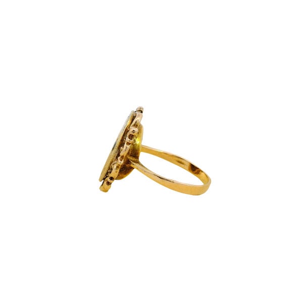 14K Yellow Gold Edwardian Revival Enamel .25ct Sapphire Filigree Ring Size 7.75