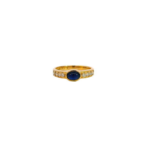 18K Yellow Gold Estate .86ct Cabochon Sapphire & .26ct Diamond Ring Size 6