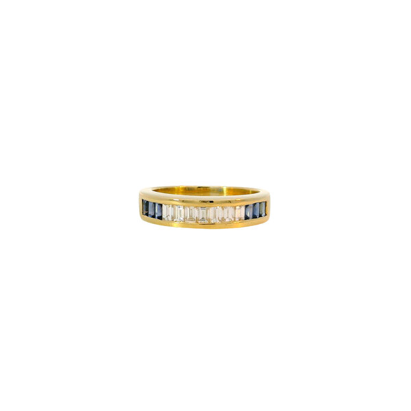 18K Yellow Gold Estate .42ct Baguette Diamonds & .50ct Baguette Sapphires Channel Band Size 5.75