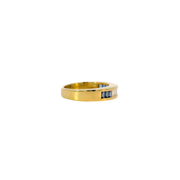 18K Yellow Gold Estate .42ct Baguette Diamonds & .50ct Baguette Sapphires Channel Band Size 5.75