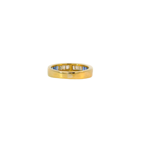 18K Yellow Gold Estate .42ct Baguette Diamonds & .50ct Baguette Sapphires Channel Band Size 5.75