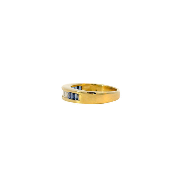 18K Yellow Gold Estate .42ct Baguette Diamonds & .50ct Baguette Sapphires Channel Band Size 5.75