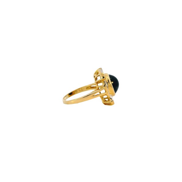 18K Yellow Gold 1970's 4.5ct Oval Cabochon Sapphire & .50ct Diamons Halo Ring Size 6.5