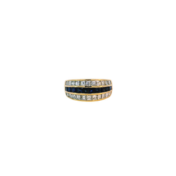 18K Yellow Gold Estate 1.06ct Diamonds & 1.38ct Sapphires Triple Row Dome Channel Band Size 6.25
