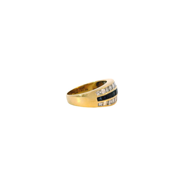 18K Yellow Gold Estate 1.06ct Diamonds & 1.38ct Sapphires Triple Row Dome Channel Band Size 6.25
