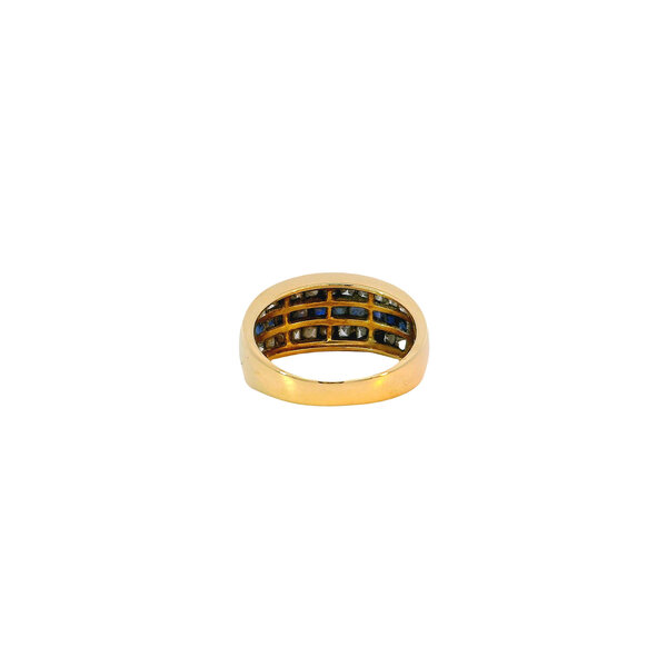 18K Yellow Gold Estate 1.06ct Diamonds & 1.38ct Sapphires Triple Row Dome Channel Band Size 6.25