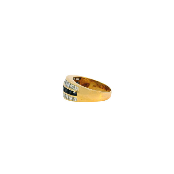 18K Yellow Gold Estate 1.06ct Diamonds & 1.38ct Sapphires Triple Row Dome Channel Band Size 6.25
