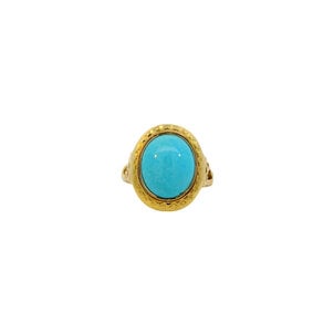 14KY 1960's 2.75ct Oval Cabochon Turquoise Ring Size 4