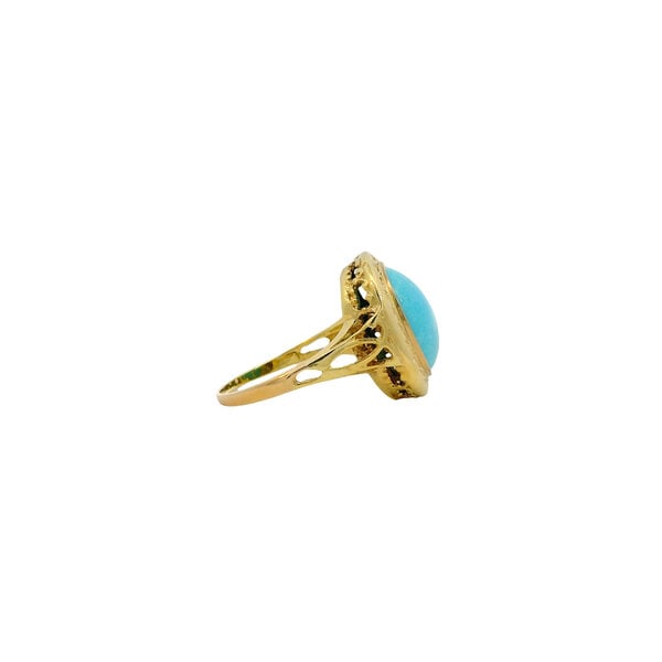 14K Yellow Gold 1960's 2.75ct Oval Cabochon Turquoise Ring Size 4