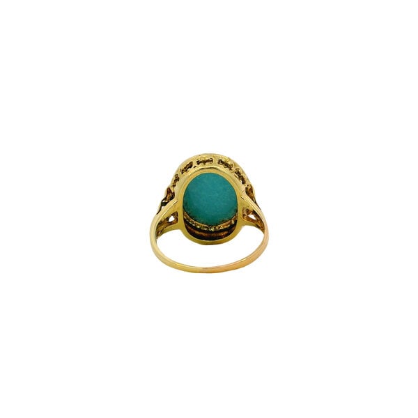 14K Yellow Gold 1960's 2.75ct Oval Cabochon Turquoise Ring Size 4