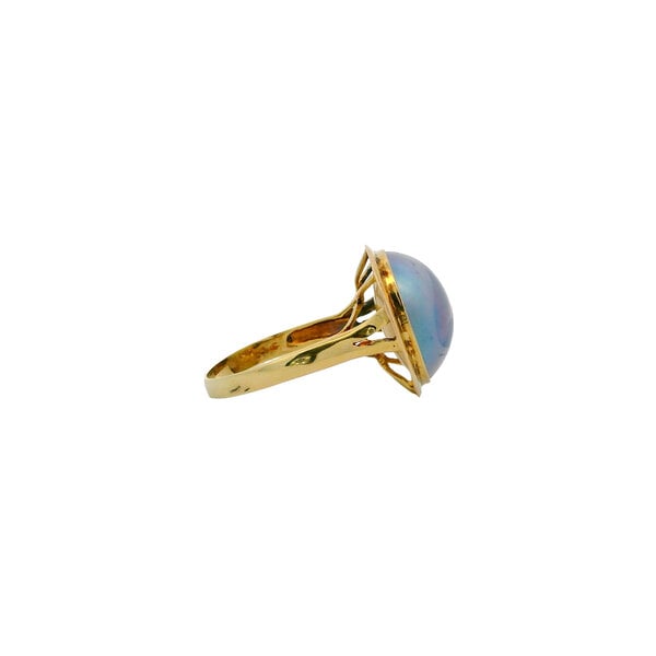 14K Yellow Gold 1980's 4mm Peacock Freshwater Mabe Pearl Ring Size 7.25