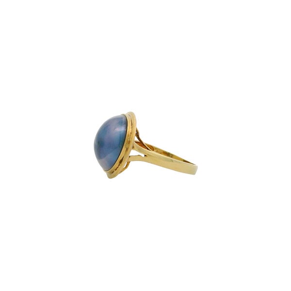 14K Yellow Gold 1980's 4mm Peacock Freshwater Mabe Pearl Ring Size 7.25