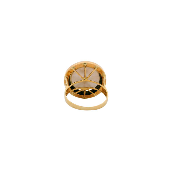 14K Yellow Gold 1970's 13mm White Mabe Pearl & Black Onyx Halo Ring Size 6.5
