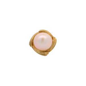 14KY 1970's 15mm White Mabe Pearl Textured Halo Ring Sz 6