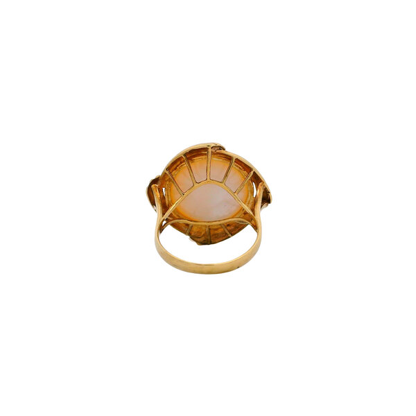 14K Yellow Gold 1970's 15mm White Mabe Pearl Textured Halo Ring Size 6