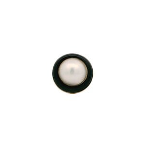 14KY 1970's 13mm White Mabe Pearl & Black Onyx Halo Ring Sz 6.5