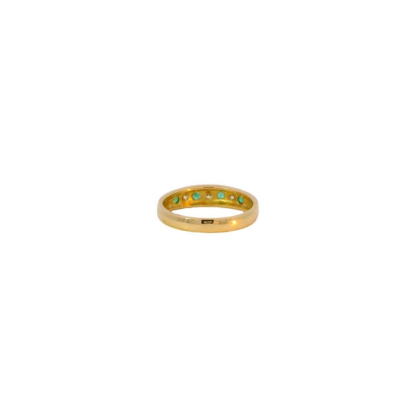 18K Yellow Gold 1980's .28ct Emerald & .22ct Diamond 4mm Channel Band Size 6