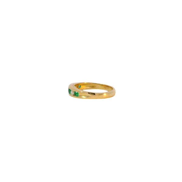 18K Yellow Gold 1980's .28ct Emerald & .22ct Diamond 4mm Channel Band Size 6