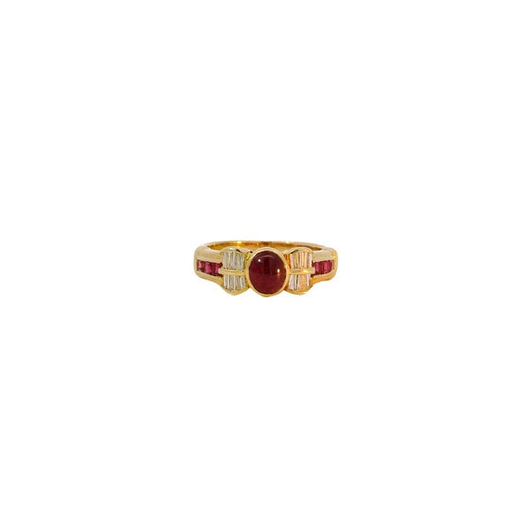 18K Yellow Gold 1980's 1.14ct Rubies & .35ct Diamonds Bow Ring Size 5.5