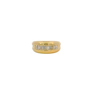 18KY 1980's 1.08ct Dia Baguette Channel Set 10mm Dome Ring Sz 7.25