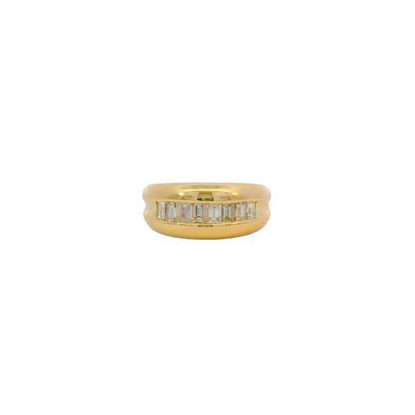 18K Yellow Gold 1980's 1.08ct Diamond Baguette Channel Set 10mm Dome Ring Size 7.25