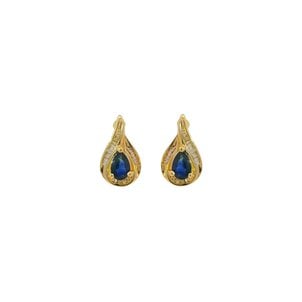 14KY Estate .75ct Pear Sapp & .16ct Dia Baguette Post Earrings 15mm Length