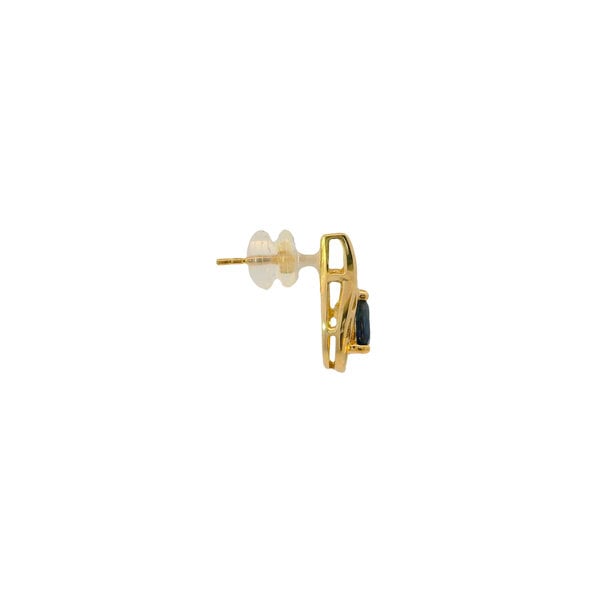 14K Yellow Gold Estate .75ct Pear Sapphire & .16ct Diamond Baguette Post Earrings 15mm Length
