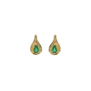 14KY Estate .75ct Pear Em & .16ct Dia Baguette Post Earrings 15mm Length