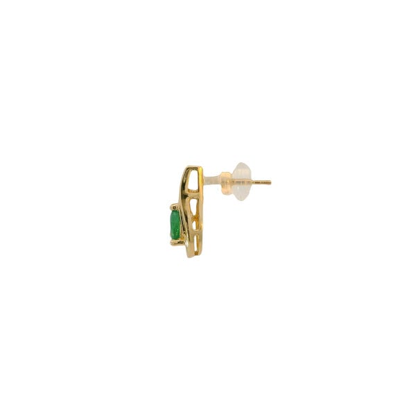 14K Yellow Gold Estate .75ct Pear Emerald & .16ct Diamond Baguette Post Earrings 15mm Length