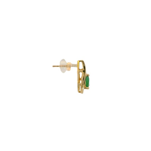 14K Yellow Gold Estate .75ct Pear Emerald & .16ct Diamond Baguette Post Earrings 15mm Length