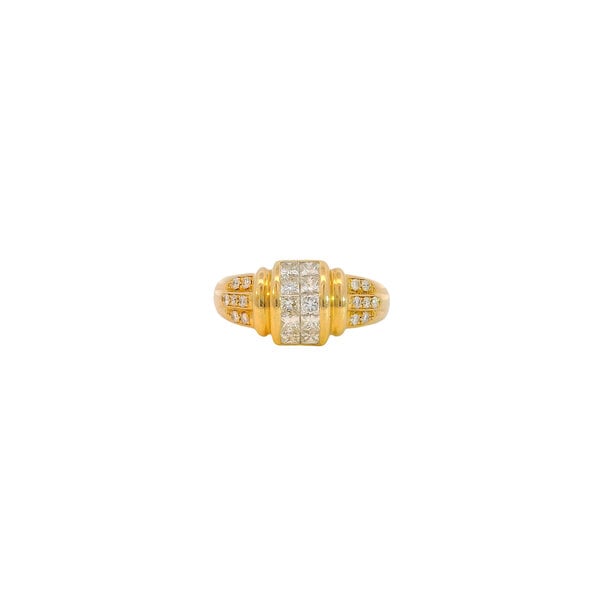 18K Yellow Gold 1980's .79ct Princess & Round Diamond Domed Ring Size 6.75