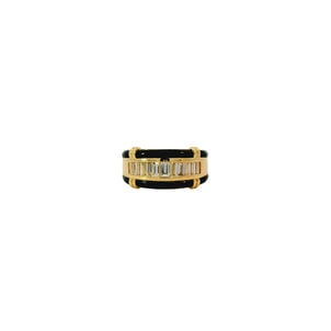 18KY 1970's 1.02ct Dia 10mm Channel Band w Black Onyx  Sz 7.75