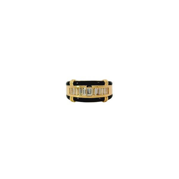 18K Yellow Gold 1970's 1.02ct Diamond 10mm Channel Band with Black Onyx  Size 7.75