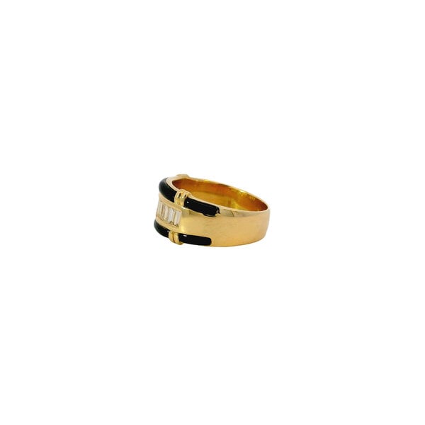 18K Yellow Gold 1970's 1.02ct Diamond 10mm Channel Band with Black Onyx  Size 7.75