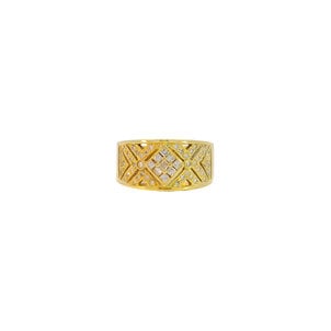 18KY Estate .52ct Dia Milgrain Patterned Band Sz 7.5