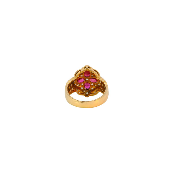 18K Yellow Gold 1980's 1.14ct Ruby & .79ct Diamond Clover Cluster Ring Size 5.25
