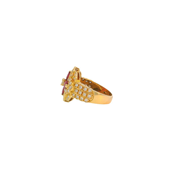 18K Yellow Gold 1980's 1.14ct Ruby & .79ct Diamond Clover Cluster Ring Size 5.25