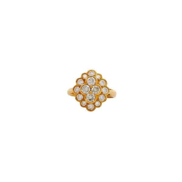 18K Yellow Gold Estate 1.35ct Round Diamond Bezel Cluster Ring Size 7.5