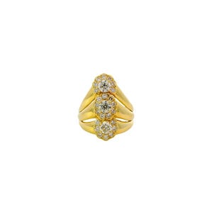 18KY 1980's 1.70ct Dia Triple Cluster Ring Sz 7.75