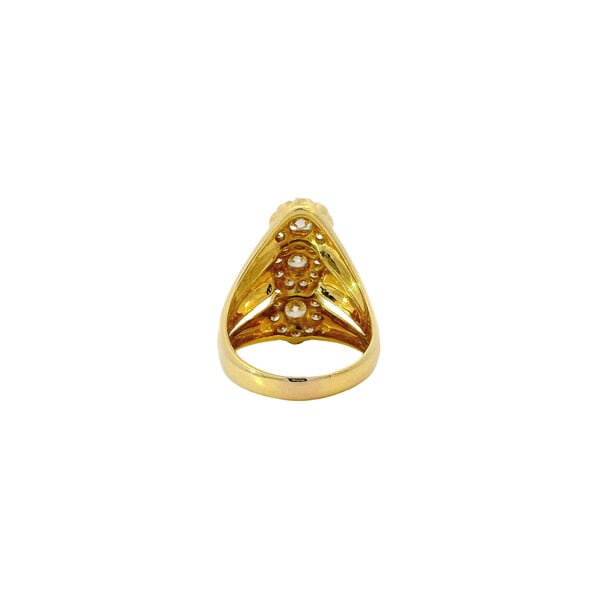 18K Yellow Gold 1980's 1.70ct Diamond Triple Cluster Ring Size 7.75