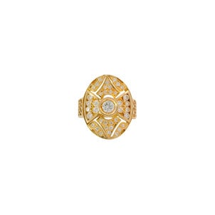 18KY Estate 1.25ct Dia Art Deco Inspired Oval Cocktail Ring Sz 6.75