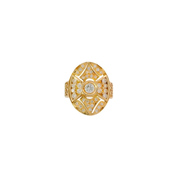 18K Yellow Gold Estate 1.25ct Diamond Art Deco Inspired Oval Cocktail Ring Size 6.75