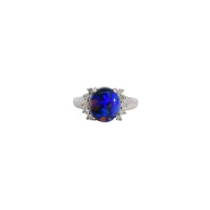 Plat Estate 2.80ct Oval Cab Black Opal .25ct Dia Ring Sz 6.25