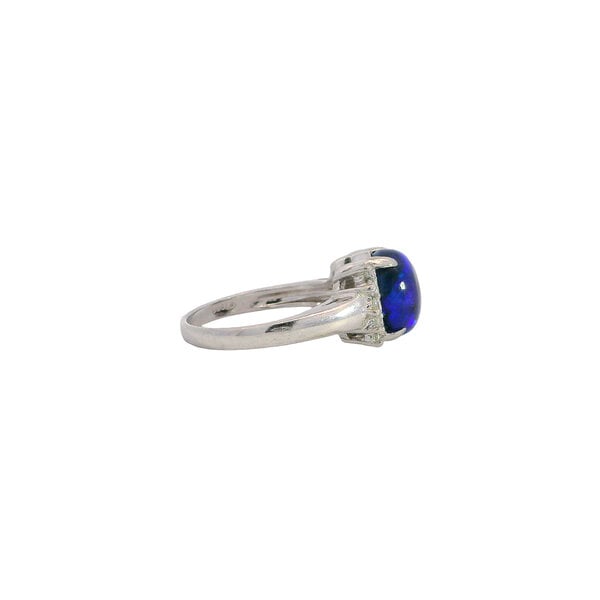 Platinum Estate 2.80ct Oval Cabochon Black Opal & .25ct Diamond Ring Size 6.25