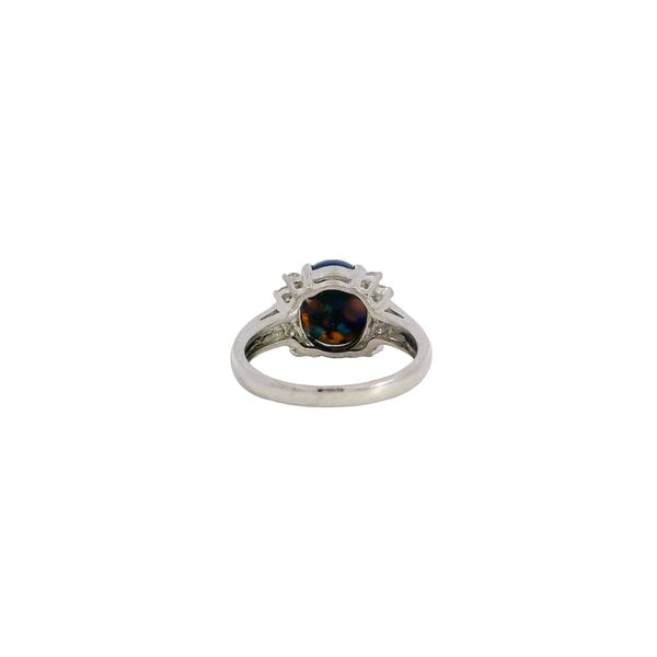 Platinum Estate 2.80ct Oval Cabochon Black Opal & .25ct Diamond Ring Size 6.25