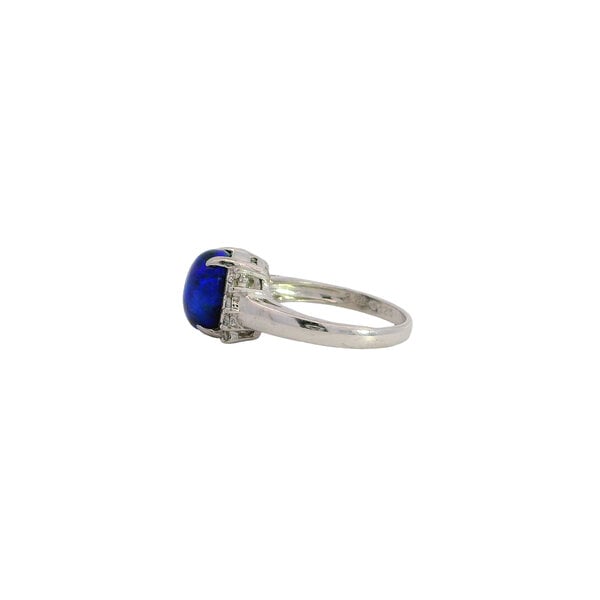 Platinum Estate 2.80ct Oval Cabochon Black Opal & .25ct Diamond Ring Size 6.25