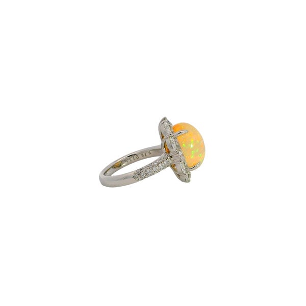 Platinum Estate 5.19ct Oval Cabochon Ethiopian Opal & 1.14ct Diamond Halo Ring Size 5