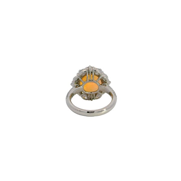 Platinum Estate 5.19ct Oval Cabochon Ethiopian Opal & 1.14ct Diamond Halo Ring Size 5