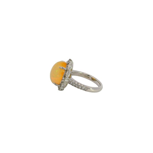 Platinum Estate 5.19ct Oval Cabochon Ethiopian Opal & 1.14ct Diamond Halo Ring Size 5